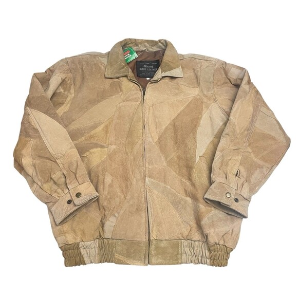 Vintage Giovanni Navarre Suede Leather Bomber Jacket Men’s XL Patchwork Beige - Picture 1 of 13
